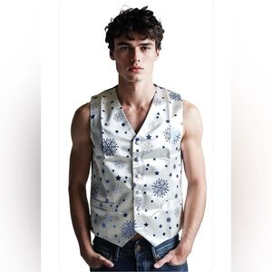 New-Medium - Festive BlueMetallic Snowflake
Vest ONLY—NO Bow Tie 
New with Tags